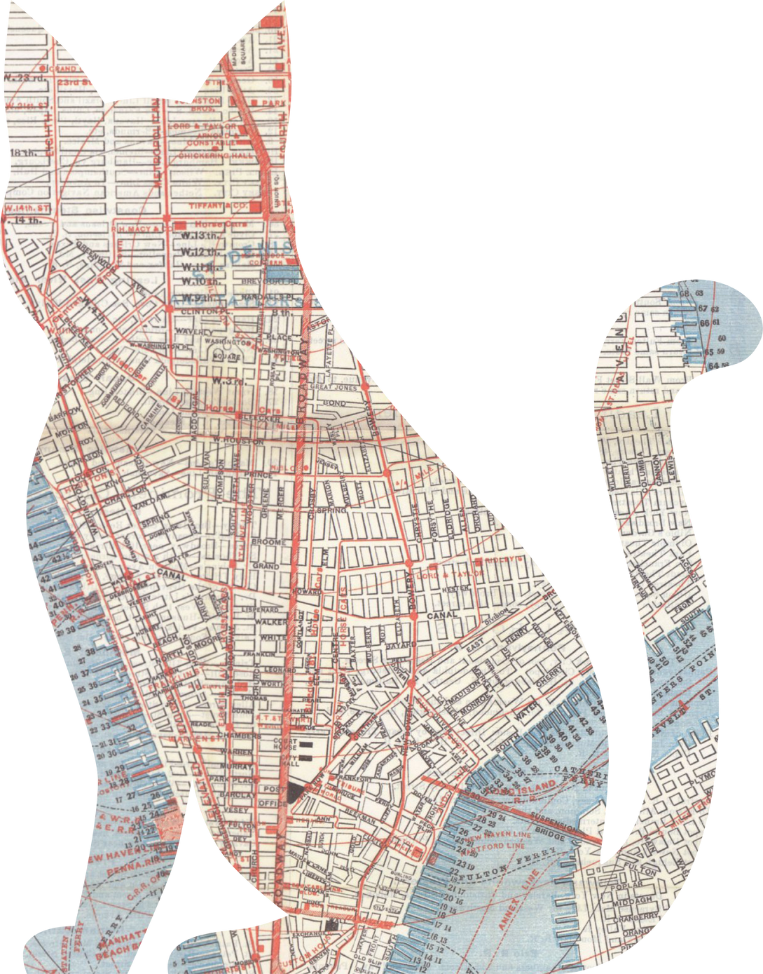 Scanned Weathered Cat-shaped Map Scrap